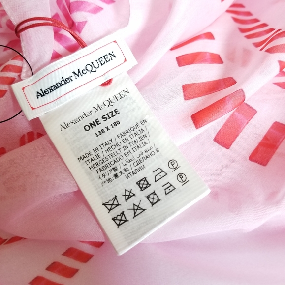 Alexander McQueen Logo XL Whipstitch Cotton & Silk Rectangular Scarf Pink - Picture 6 of 9